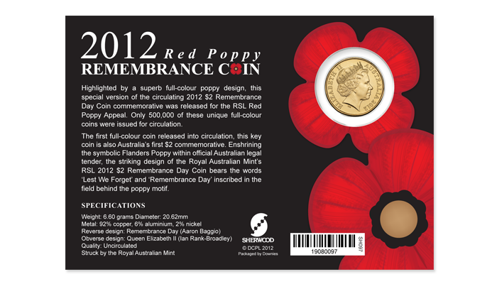 2012 $2 Remembrance Day Poppy RSL Uncirculated