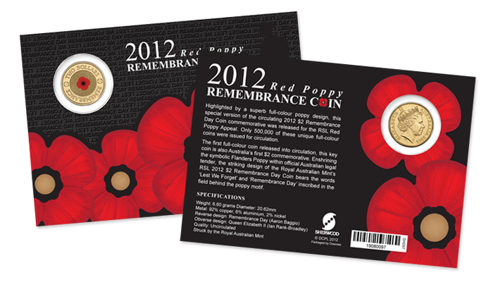 2012 $2 Remembrance Day Poppy RSL Uncirculated